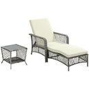 Set Lettino Prendisole e Tavolino da Giardino in Rattan Grigio
