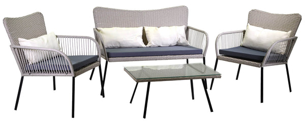 online Set da Giardino Divano 2 Poltrone e Tavolino in Polyrattan Laredo Melange Grigio