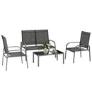 Set da Giardino 4 Pezzi con Divano 2 Sedie e Tavolino Basso con Piano in Vetro Rivestimento in Textilene Nero     