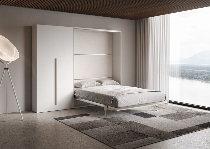 Letto Matrimoniale A Scomparsa 160 Versia Con Armadio Sx 2 Ante Bianco      