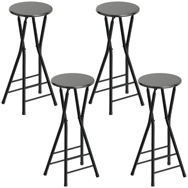 Set 4 Sgabelli Bar Pieghevoli 34x30x70 cm con Doppio Poggiapiedi in Legno e Acciaio Nero acquista