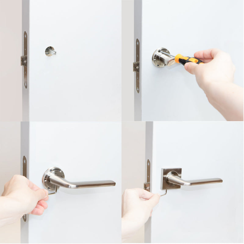 Maniglie Sydney per Porta da Interno con Rosetta 50 x 50 mm Alluminio e Zama Nickel Emuca