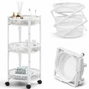 Carrello Pieghevole Salvaspazio Ø35x88 cm con 3 Ripiani Organizer Versatile in Metallo Bianco      