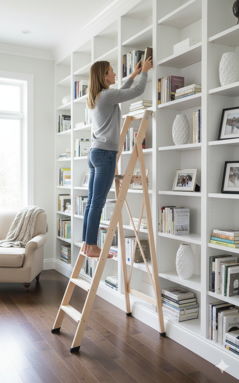 Scala Pieghevole in Legno 6 Gradini H130 cm Naturale