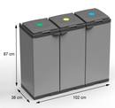 Pattumiera 3 Ante 102x38x87 cm Raccolta Differenziata con Portasacco 80 Litri    