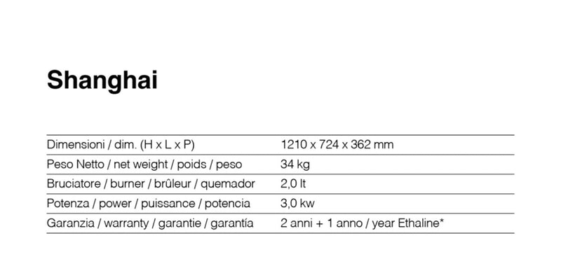 Camino a Bioetanolo da Pavimento 73x43,8x121 cm 3000W 2L Shanghai Nero 