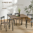 Set Tavolo e 4 Sedie in Acciaio e MDF Noce