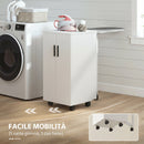 Mobile da Stiro Pieghevole 128x43x83 cm a Ruote con Mensola Regolabile e Chiusura Morbida in Legno e Tessuto Bianco      
