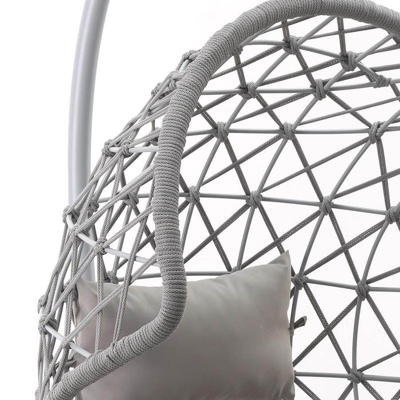 Dondolo Pensile da Giardino con cuscino Ø105x186 cm con intreccio di corda grigia