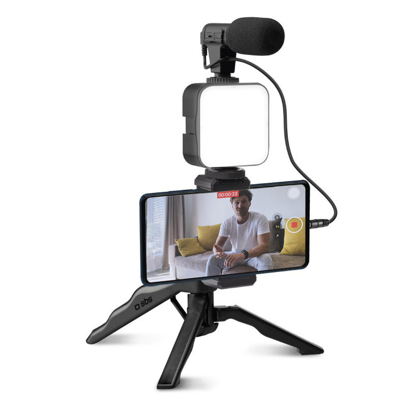 Set per Video Live Microfono Mini Treppiedi e Luce con Telecomando