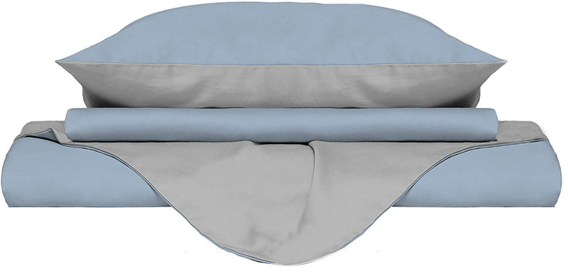 Copripiumino con Sacco e Federe Doubleface Azzurro\/Grigio Chiaro Varie Misure