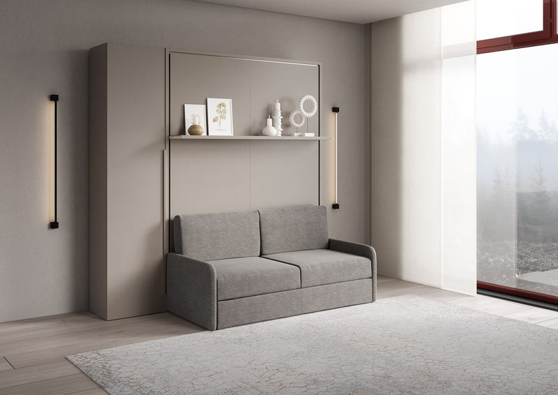 Letto Matrimoniale A Scomparsa 160 Versia Con Divano Mensola E Armadio 1 Anta Sx Argilla      