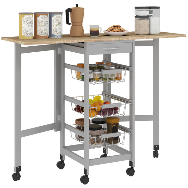Carrello da Cucina 37x37x77,5 cm con 3 Cestini e 2 Ribalte in Legno e Metallo Grigio e Rovere acquista