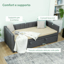 Letto Singolo con Secondo Letto Estraibile 205x181x70 cm Rivestimento in Tessuto e Braccioli Grigio Scuro      