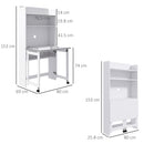 Scrivania Pieghevole 80x69x155 cm con Libreria a 4 Ripiani 2 Ruote e Foro Passacavi in MDF Bianco      