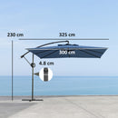 Ombrellone Decentrato da Giardino 300x325 cm Regolabile a 360° in Poliestere UV UPF 50+ Blu Chiaro      