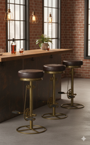 Sgabello da Bar H80 cm in Acciaio Seduta in Vera Pelle Cycle Oro