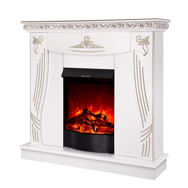 Camino Elettrico da Pavimento 103,5x110x30 cm Effetto Fiamma 1600W Napoli & Corsica Bianco sconto