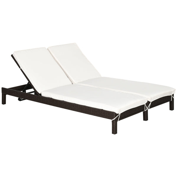Lettino Prendisole da Giardino Matrimoniale in Rattan Marrone e Bianco prezzo