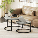 Set 2 Tavolini da Salotto Ø78,5x46,5 cm e Ø59x36,5 cm con Piano Effetto Marmo in Legno e Metallo Grigio Marmo      