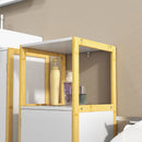 Mobile Bagno con Ripiano Aperto e Anta con Apertura a Pressione 33x33x80 cm in Bambù e MDF Bianco