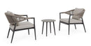 Set 3 Pezzi Salotto da Giardino con 2 Poltrone e Tavolino in Alluminio Corda Poliestere e Pietra Sinterizzata Millor Antracite e Cachi