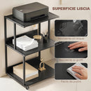 Mobile Supporto Stampante 3 livelli 50x40x75 cm con Ruote e Ripiani in Metallo Nero      