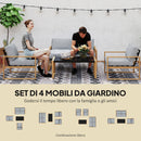 Set 4 Pezzi da Esterno Divanetto 2 Poltrone e Tavolino con Piano in Vetro in Alluminio e Fibra Grigio e color Legno   