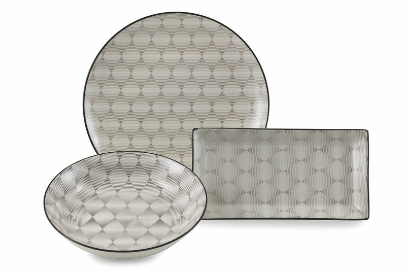 Servizio Piatti 18 Pezzi in Gres Villa d'Este Home Tivoli Confusion Bianco e Grigio