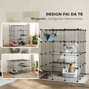 Box Recinto per Gatti Modulabile a 4 Livelli 105x105x140 cm 5 Ingressi e Rampe in Acciaio e PP Nero  