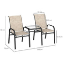Panchina 2 Posti da Giardino 152x72x95 cm con Braccioli e Tavolino Basso Centrale in Vetro Marrone e Nero   