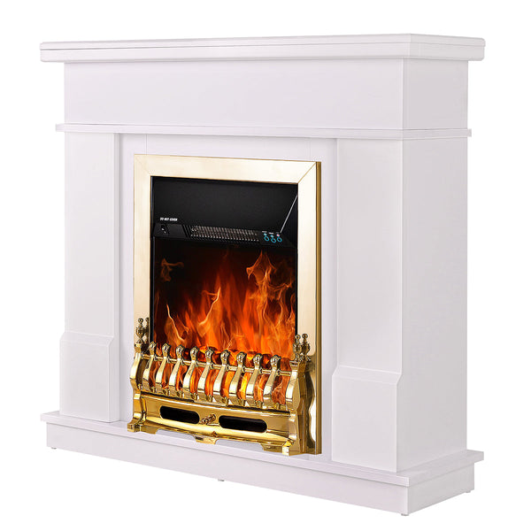 Camino Elettrico da Pavimento 100x103,4x30 cm Effetto Fiamma 2000W Rodos & Galileo gold Bianco sconto