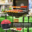 Barbecue a Carbone  98x54x91 cm Coperchio con Presa d'Aria Regolabile 3 Ripiani e Ruote in Acciaio e Legno Rosso  