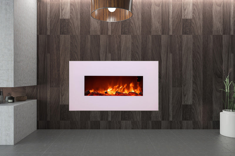 Camino Elettrico da Parete 98x55x14 cm Effetto Fiamma 1500W Sined Monte Bianco