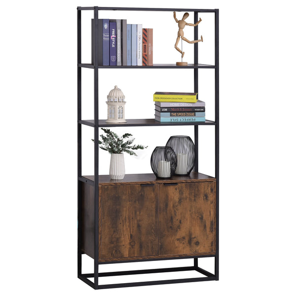 prezzo Libreria 3 Ripiani 2 Ante 76x33x162,5 cm in Legno e Metallo Nero