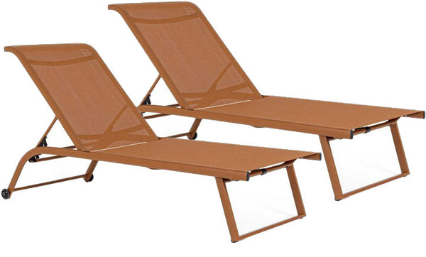 Set 2 Lettini Prendisole da Giardino 70x182x91,5h cm con Ruote Taylor Pecan sconto