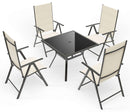 Set Tavolino e 4 Sedie Pieghevoli da Giardino in Ferro e Textilene Taddei Alcor Nero e Beige