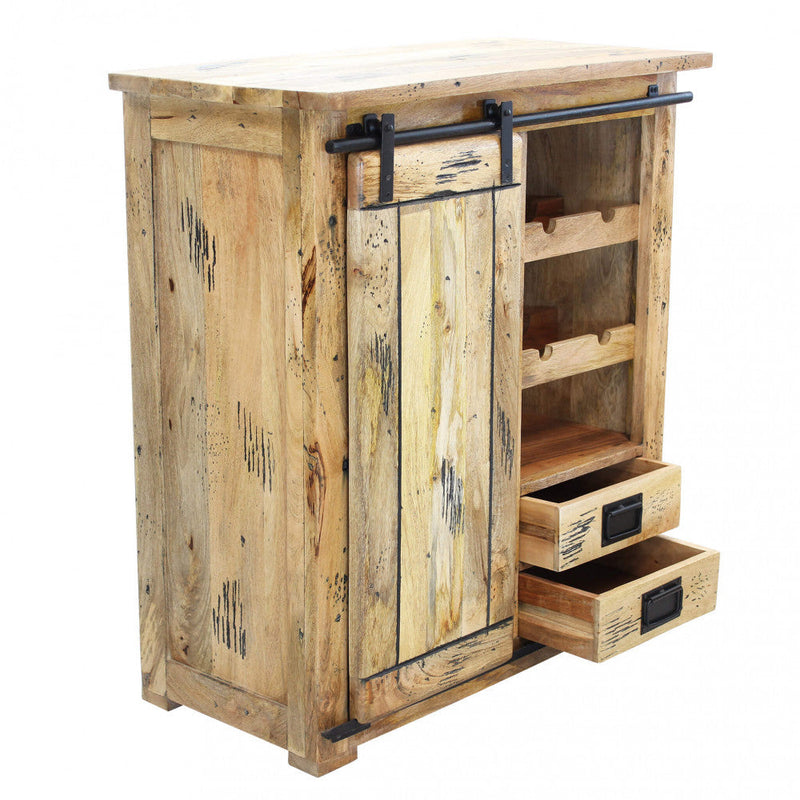Mobile Cantinetta Portabottiglie 1 Anta 2 Ripiani e Cassetti 90x45x100 h cm in Legno