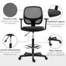 Sedia Poltrona Operativa da Ufficio 60x56x110-132 cm in Tessuto a Rete Nera