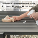 Set da Giardino con Tavolo da Pranzo Allungabile e 6 Sedie Pieghevoli in Acciaio Alluminio e Rete Grigio e Nero    