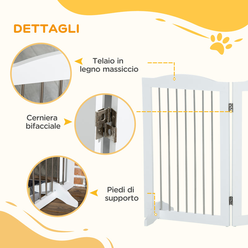 Cancelletto di Sicurezza per Cani Pieghevole 154x30x80 cm con 3 Pannelli in Legno Bianco   