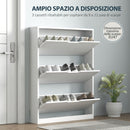 Scarpiera Slim 80x17x108 cm a 3 Cassetti Ribaltabili con Intaglio Inferiore in Legno Bianco      