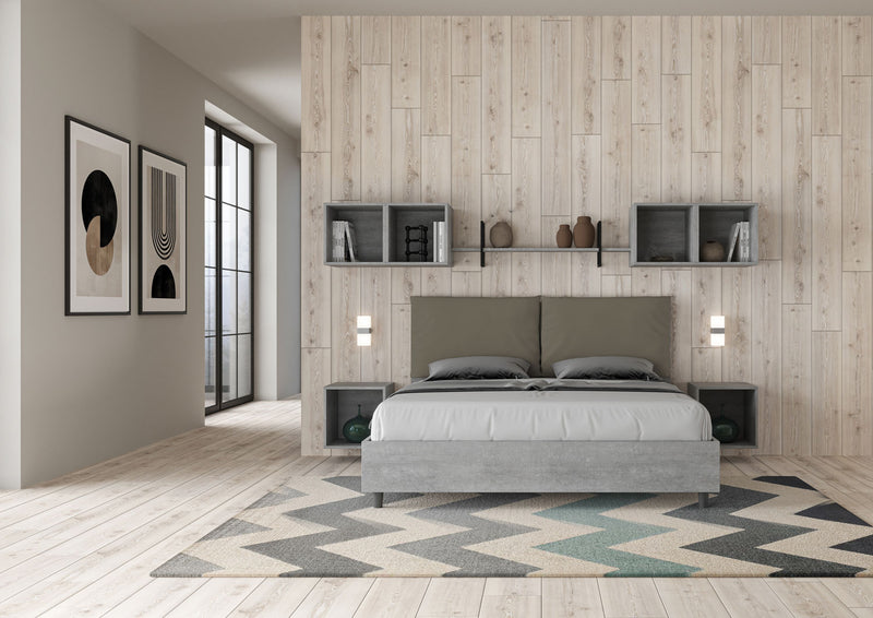 Letto Matrimoniale Struttura Cemento con Cuscini in Similpelle Egos Antea Cappuccino Varie Misure