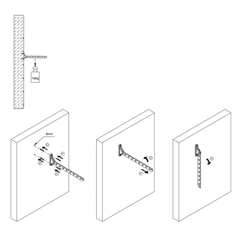 Set 2 Appendiabiti Pieghevoli da Parete 32 cm in Acciaio Emuca Bianco