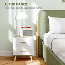 Comodino in Stile Scandinavo 40x40x50 cm con 2 Cassetti in Legno Bianco 