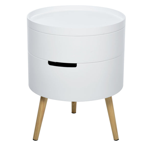 sconto Tavolino Basso Ø38x48,3 cm con Apertura a Rotazione e Vassoio Rimovibile Bianco