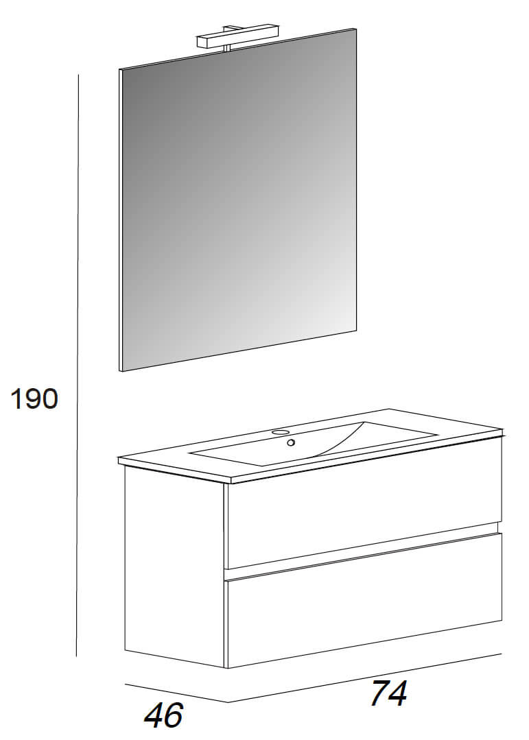 Mobile Bagno Sospeso 74 cm Lavabo e Specchio Tavassi Giove Rovere Chiaro