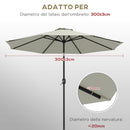 Telo per Ombrellone da Ø295 cm 8 Stecche Palo Centrale o Laterale Resistente all'Acqua Crema  