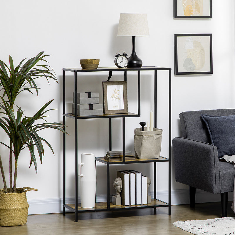 Libreria Moderna 4 Ripiani 83x34x180 cm  in Legno e Metallo Marrone