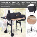 Barbecue a Carbone Carbonella 124x53x104 cm con Coperchio e Affumicatore in Acciaio Nero